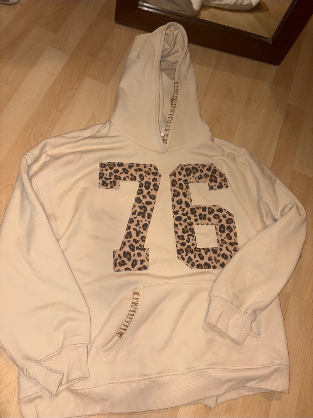 Altar’d State Cream Hoodie Sweatshirt with Leopard 76 Print XL